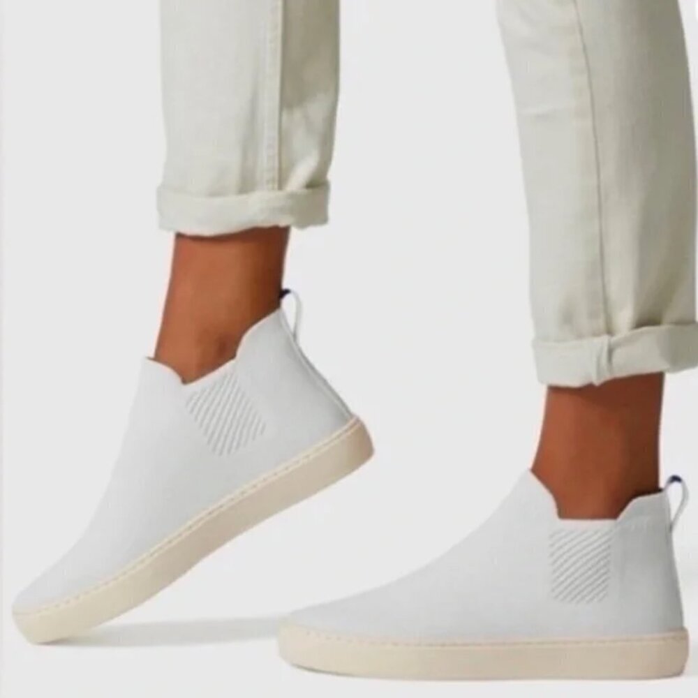 Rothy’s Chelsea Ankle High Top Slip On Lace Less Sneakers Shoe Bright White 8.5